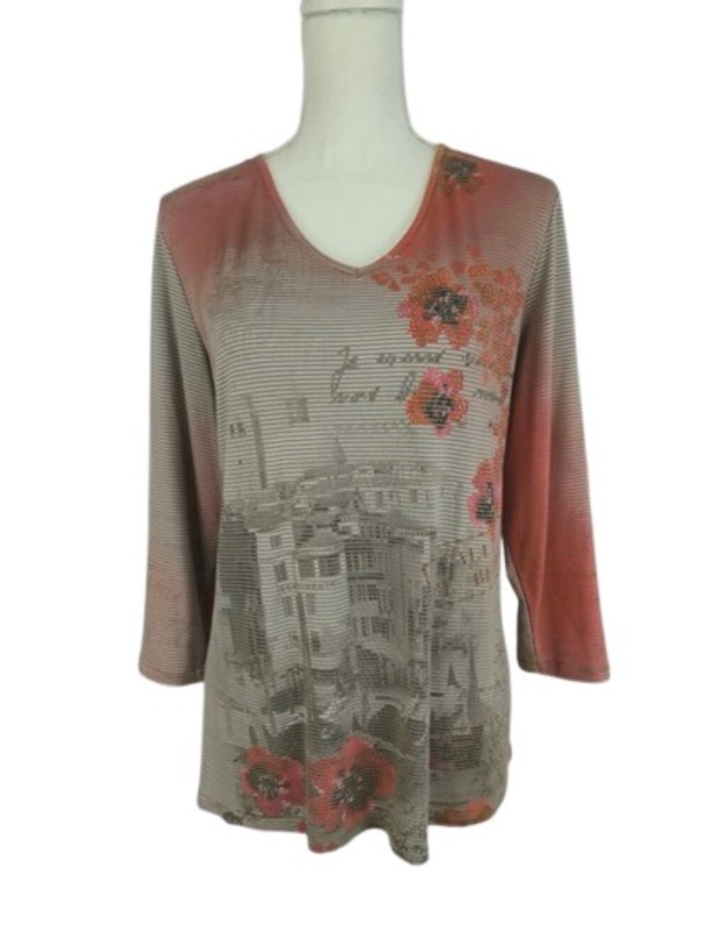 CJ Banks Paris Graphic Floral Crisscross Back Top XL